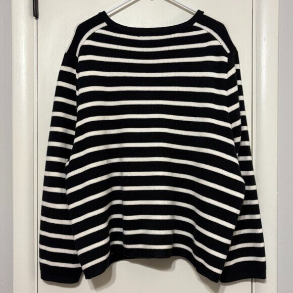 J. Crew BQ196 Women's Plus Emilie Sweater Lady Jacket Black Ivory Stripe 3X - Picture 5 of 10